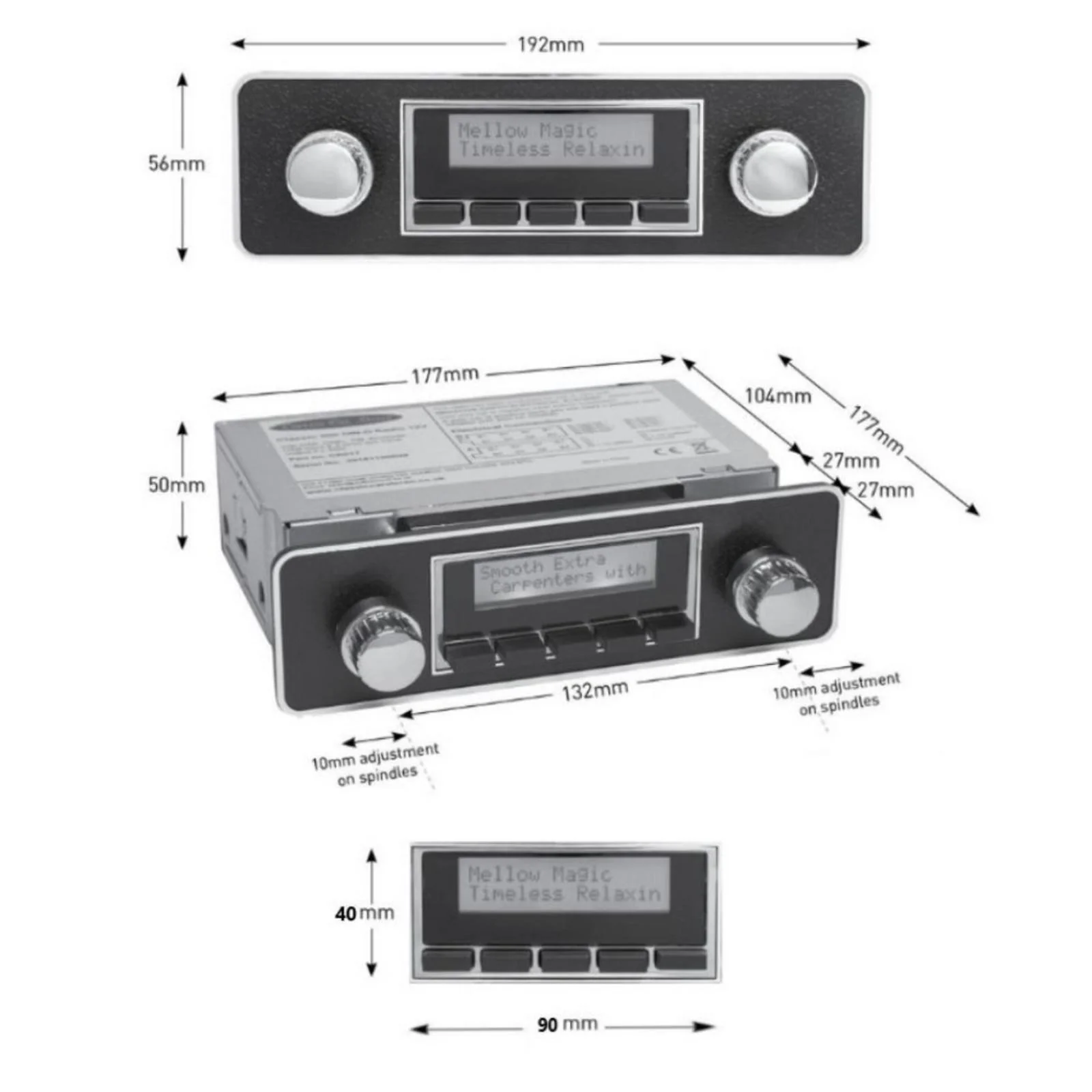 Classic Car Stereo 200 DAB Spindle Mount Radio Stereo Bluetooth Chrome & Black - Image 4