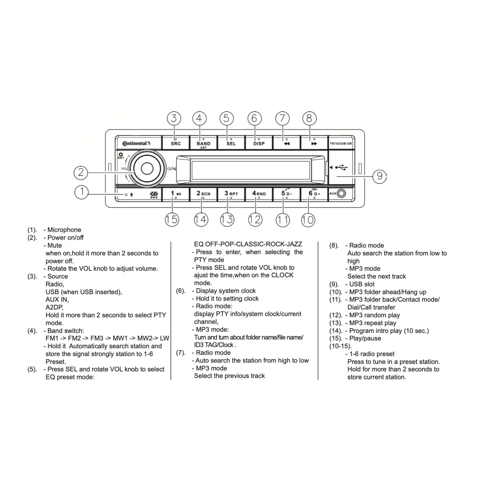 Continental TR7412UB-OR Car Stereo Radio Bluetooth USB Mechless Retro OEM Look - Image 4
