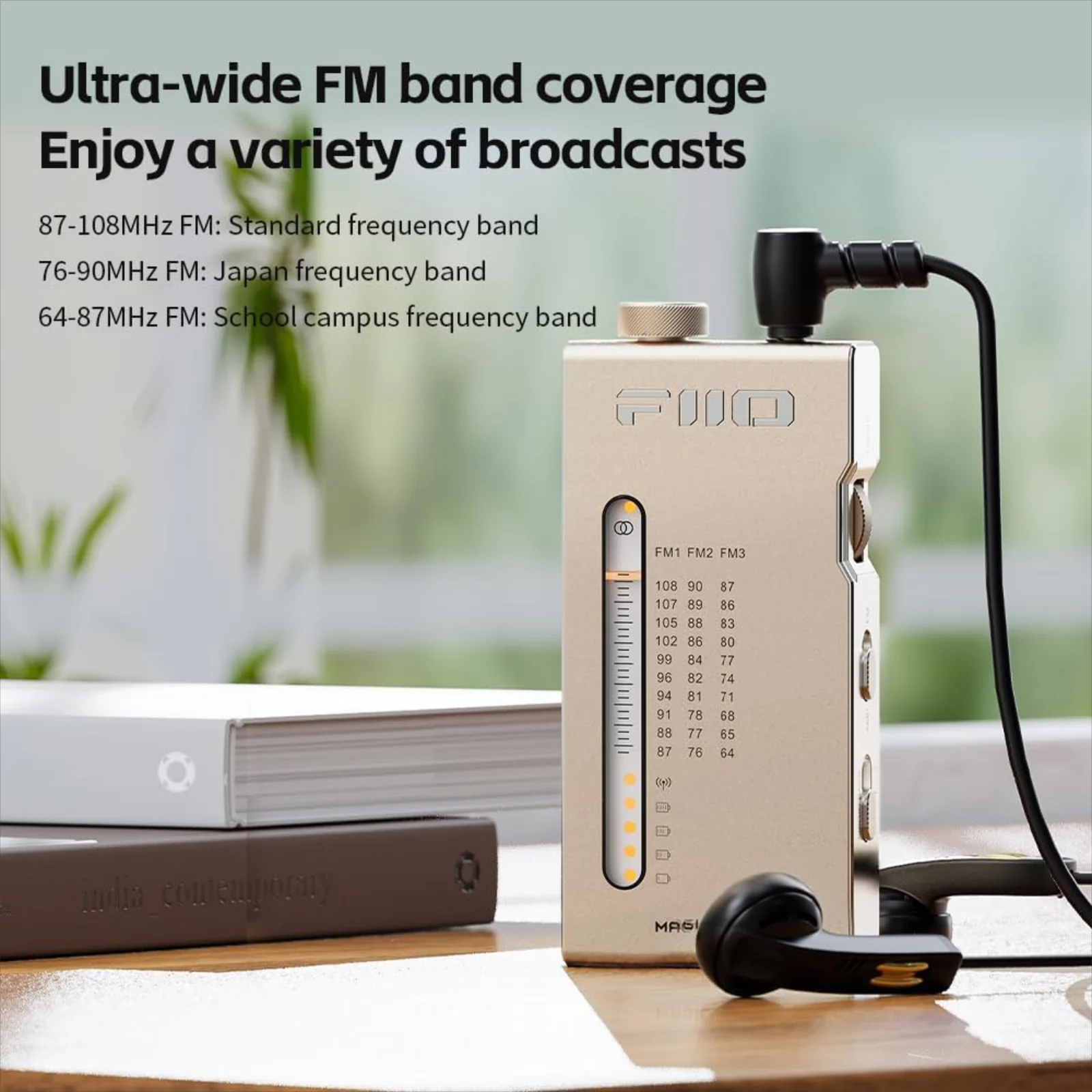 FiiO R11 Portable FM Radio Stereo Receiver Aluminium Body with Earbuds Silver - Image 4