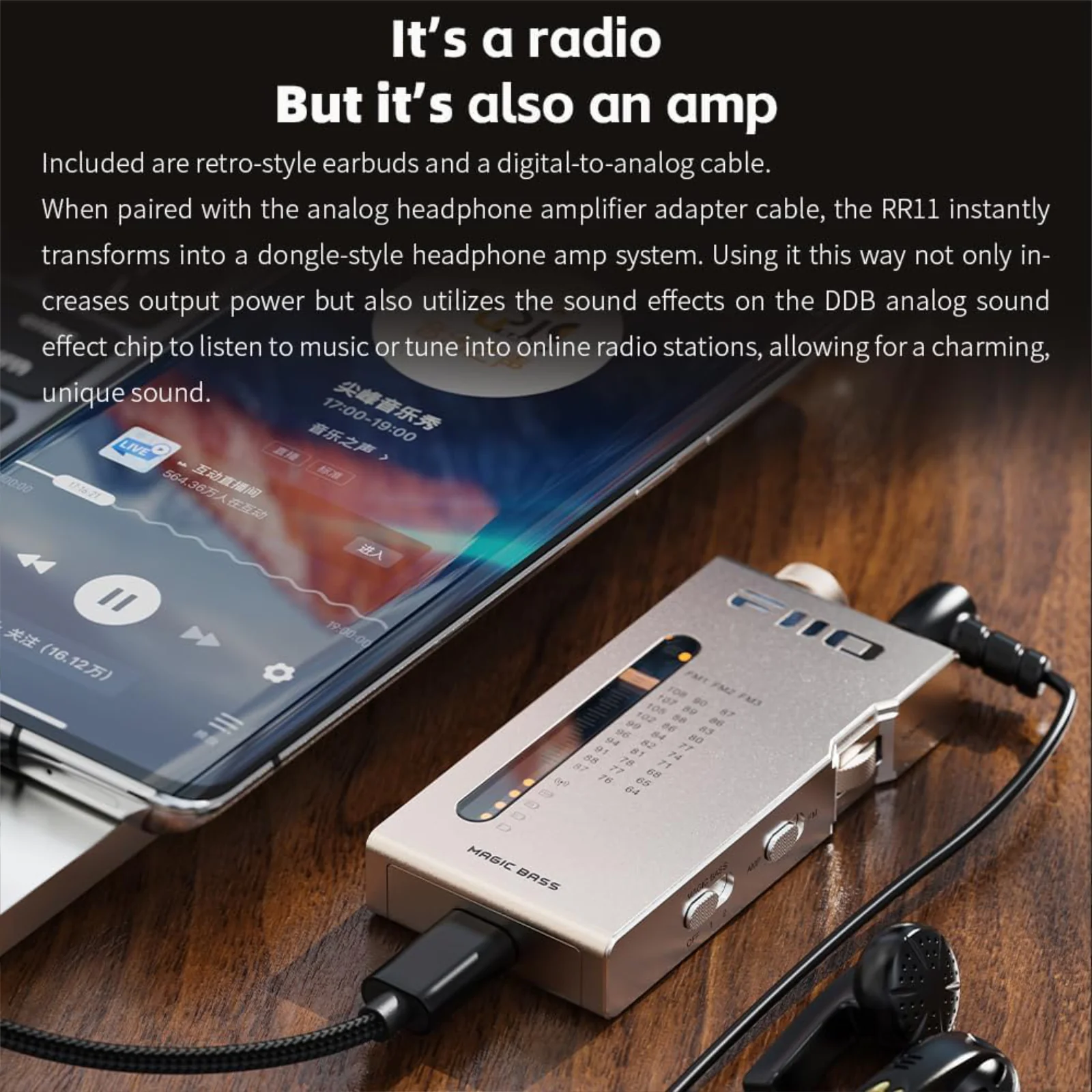 FiiO R11 Portable FM Radio Stereo Receiver Aluminium Body with Earbuds Silver - Image 5