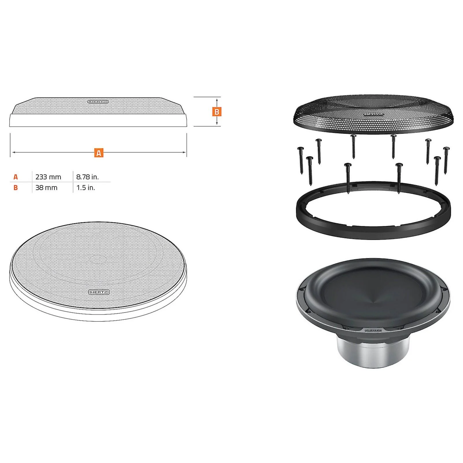 Hertz Mille Legend MG 200.3 8 Inch Steel Mech Sub Grille ML 2000.3 Subwoofer - Image 2