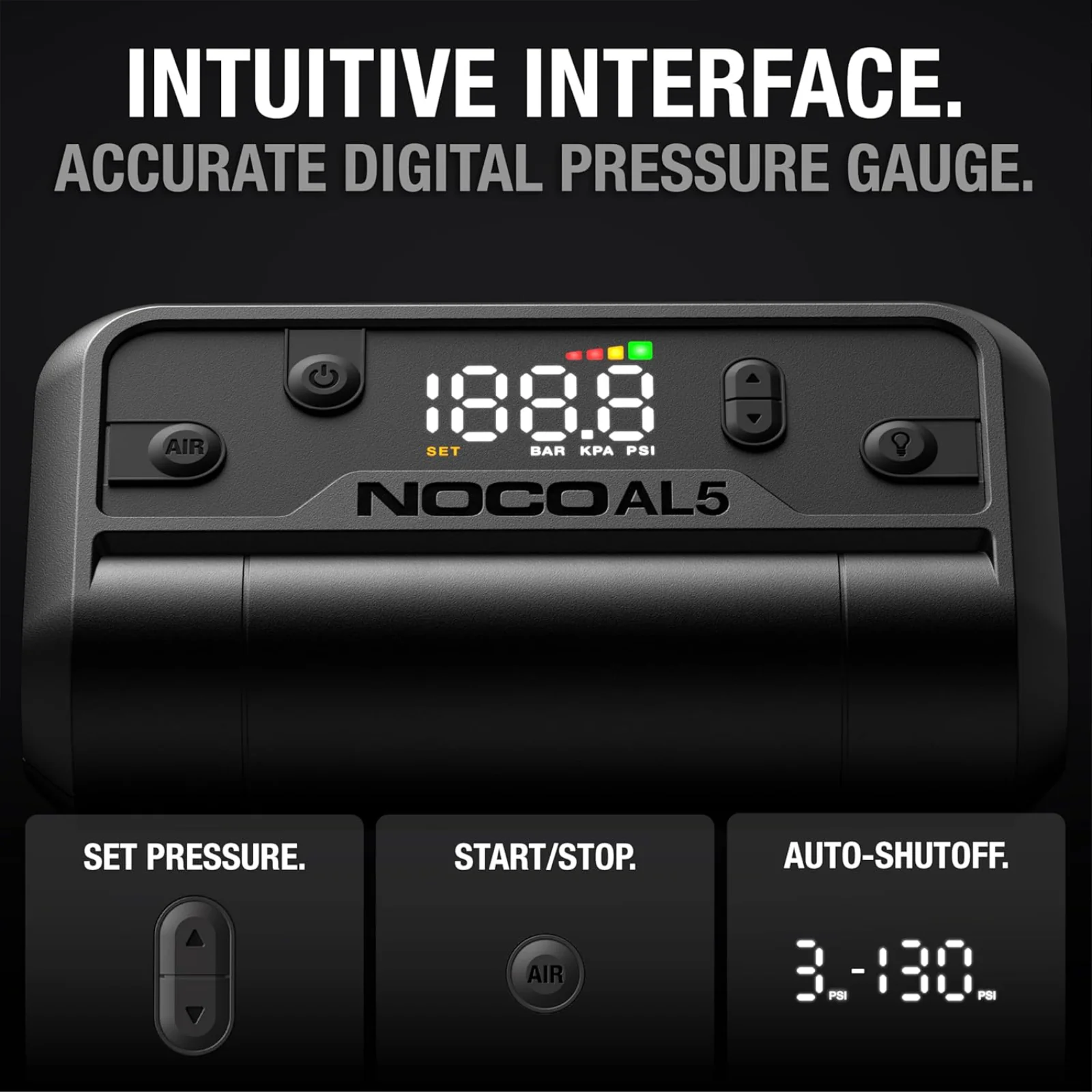 NOCO AL5 Portable 5A 130 PSI Lithium Air Compressor Tyre Inflator for Cars Bikes - Image 3
