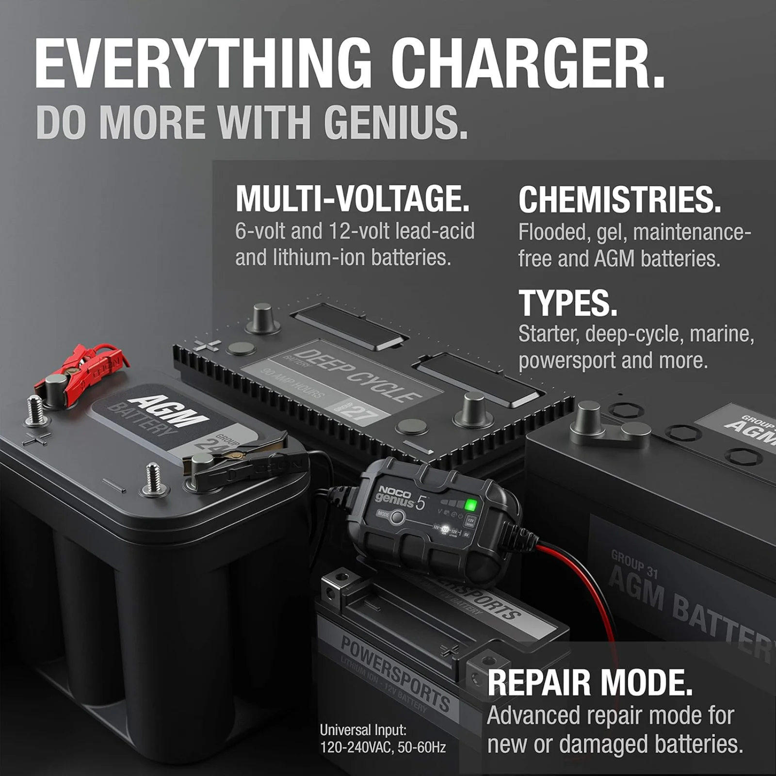 NOCO Genius5 6V/12V 5A Smart Battery Trickle Charger Maintainer Desulfator - Image 2