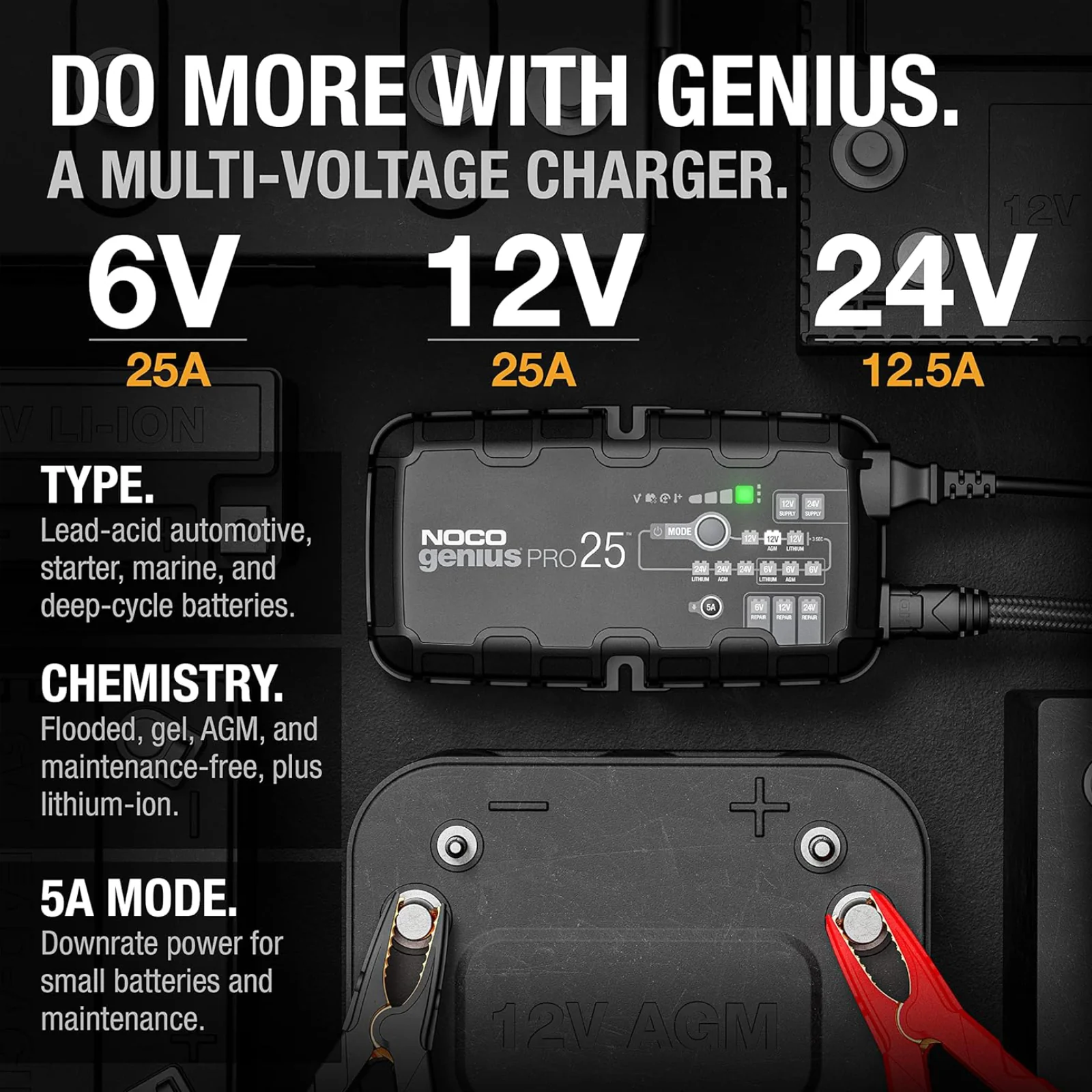 NOCO GeniusPRO25 6V/12V/24V 25A Battery Trickle Charger Maintainer Desulfator - Image 2
