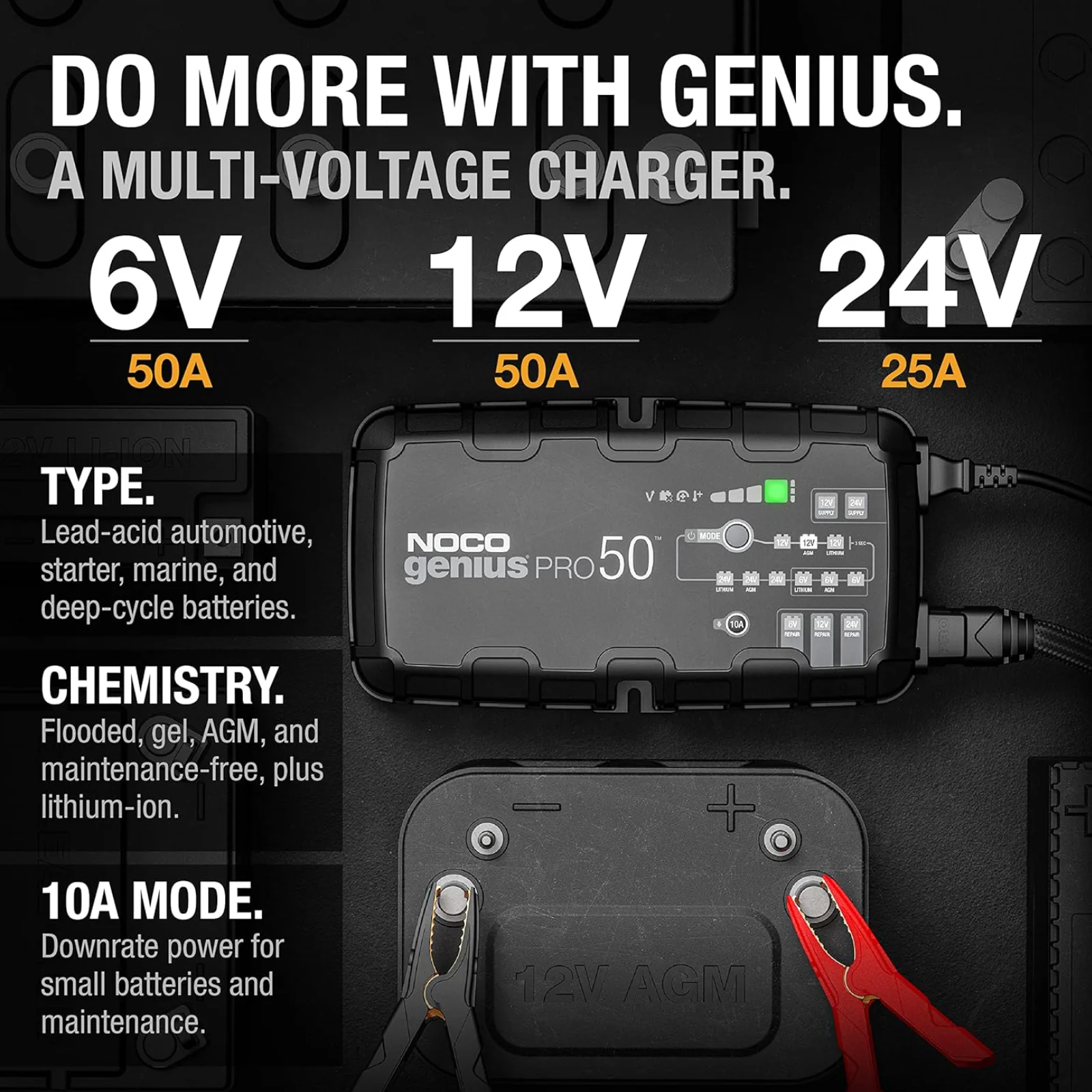 NOCO GeniusPRO50 6V/12V/24V 50A Battery Trickle Charger Maintainer Desulfator - Image 2