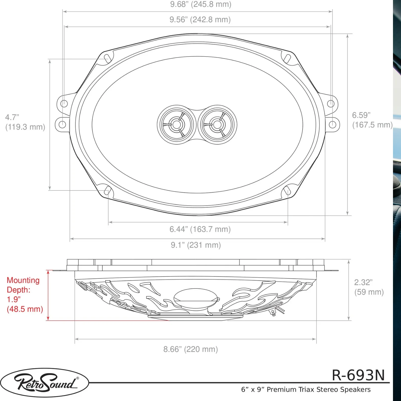 RetroSound Premium Single Triax Speaker 6x9 Inch with Bracket RS-UB1KT 100w RMS - Image 3