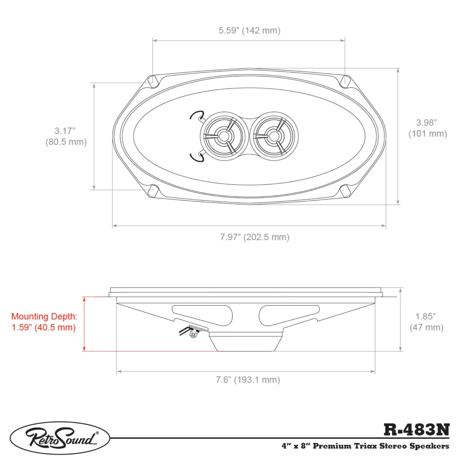 RetroSound Premium Triax 3 Way Stereo Speakers 4x8 Inch Sold as a Pair 60w RMS - Image 4