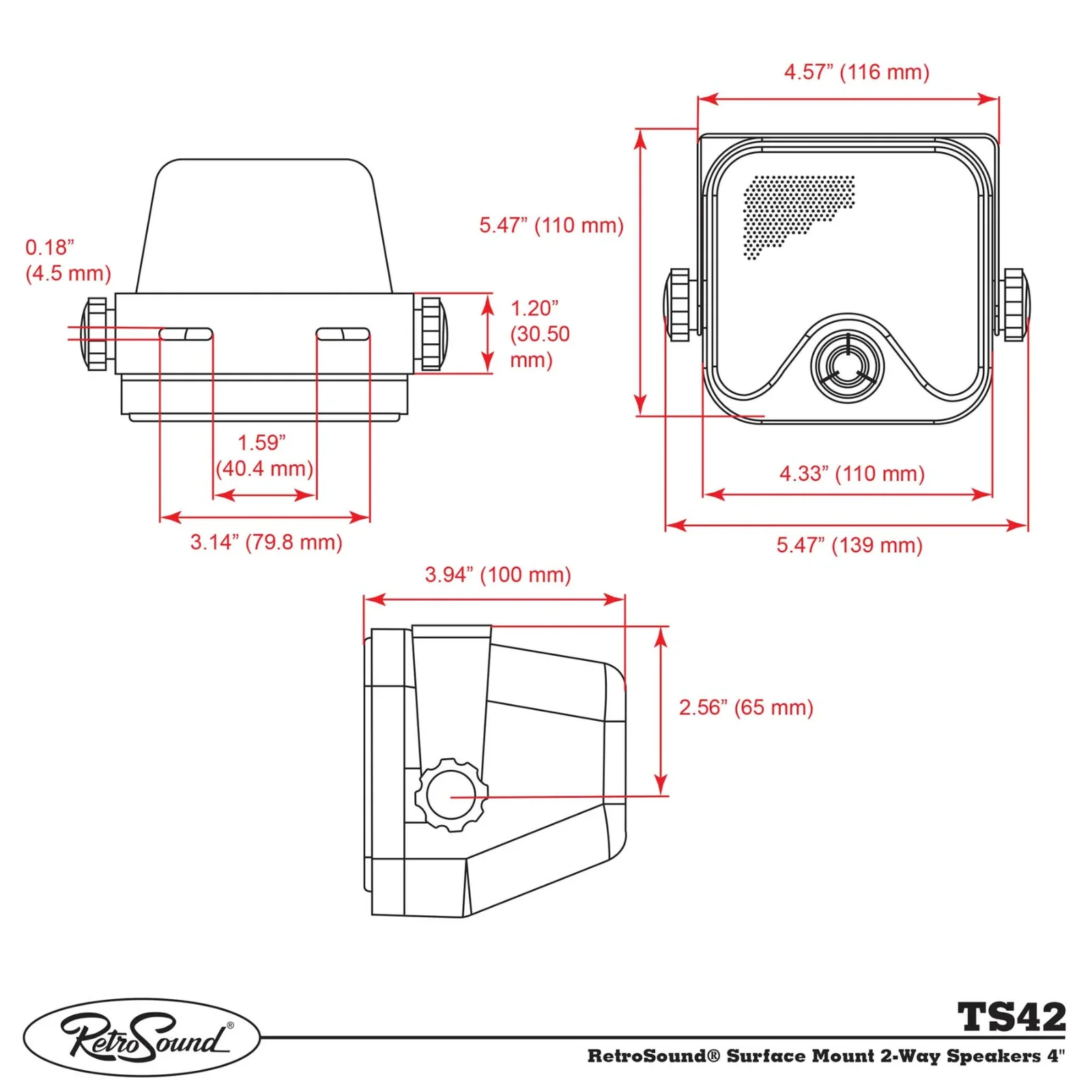 RetroSound Surface Mount 2 Way Speakers 4 Inch Sold as a Pair 20w RMS - Image 5