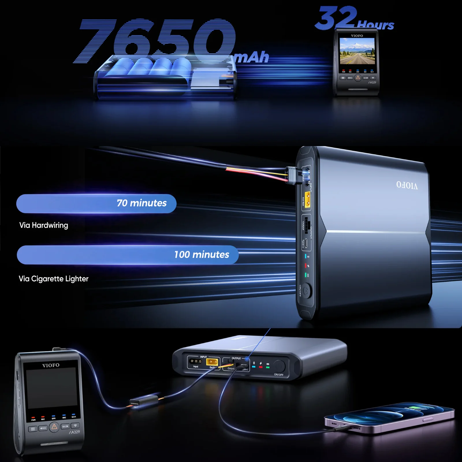Viofo BP100 Dash Cam Battery Pack for Parking Mode Protection 7650mAh Capacity - Image 9
