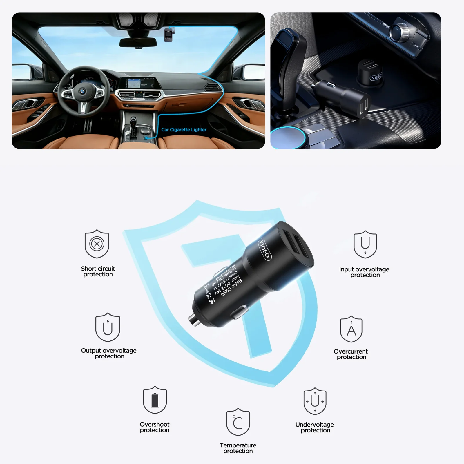 Viofo D5000 Dual USB A Cigarette Car Charger for A229 Series A119 Mini Dash Cam - Image 2