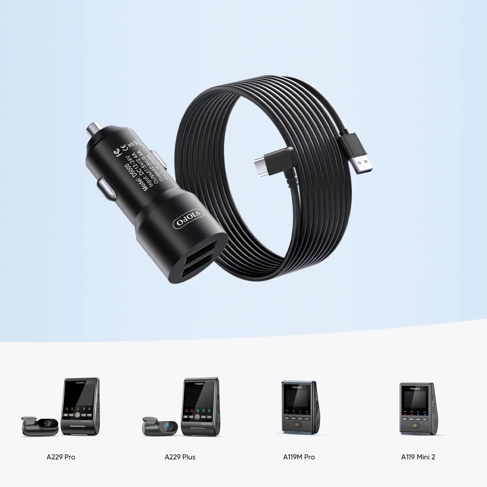 Viofo D5000 Dual USB A Cigarette Car Charger for A229 Series A119 Mini Dash Cam - Image 4
