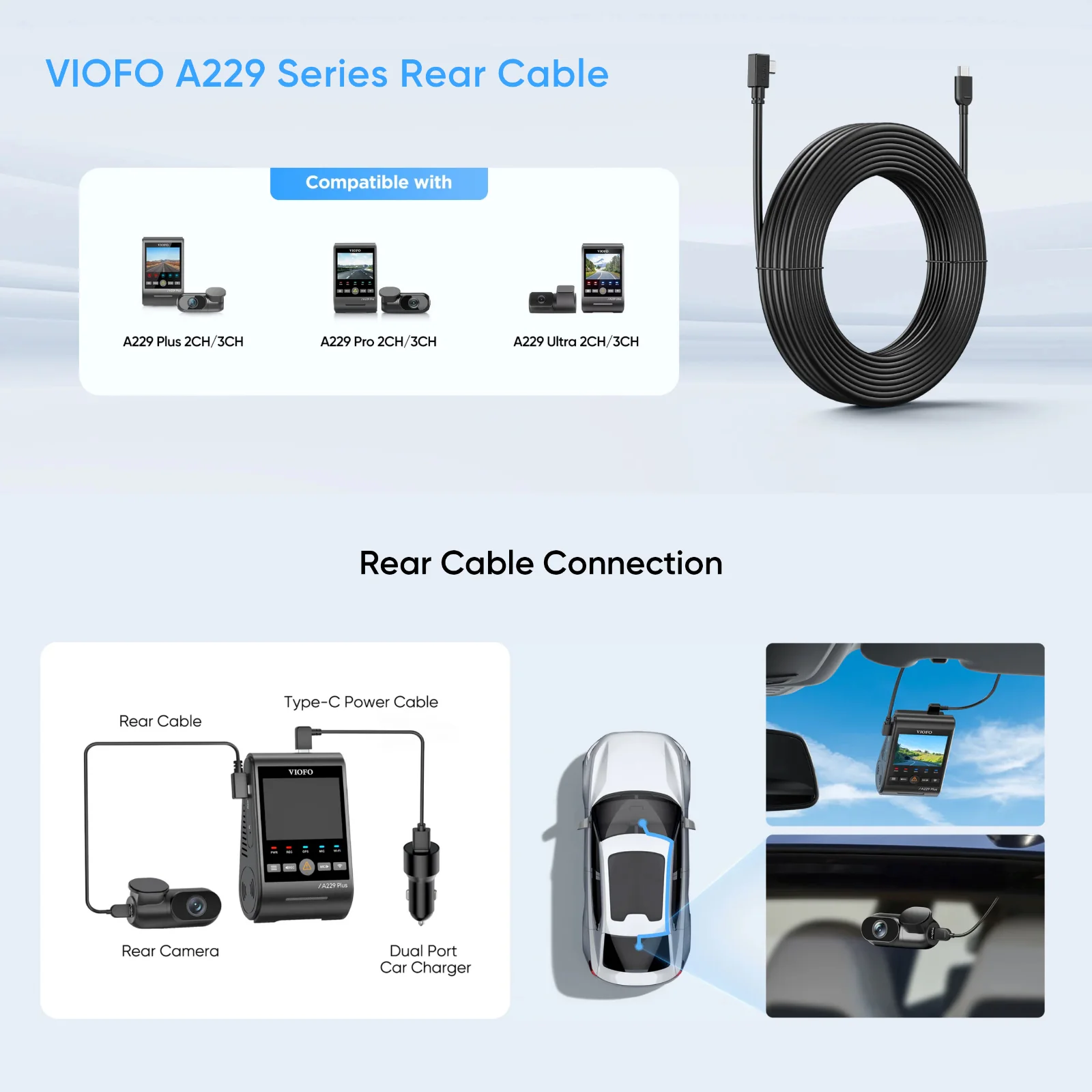 Viofo Replacement RC320 Rear Camera Cable 6m for A229 Series Dash Camera - Image 3